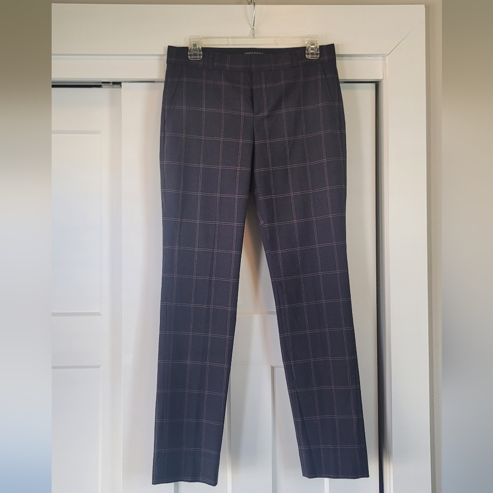 Banana Republic Navy Blue Plaid Ryan Dress Slim Ankle Pants Sz 2